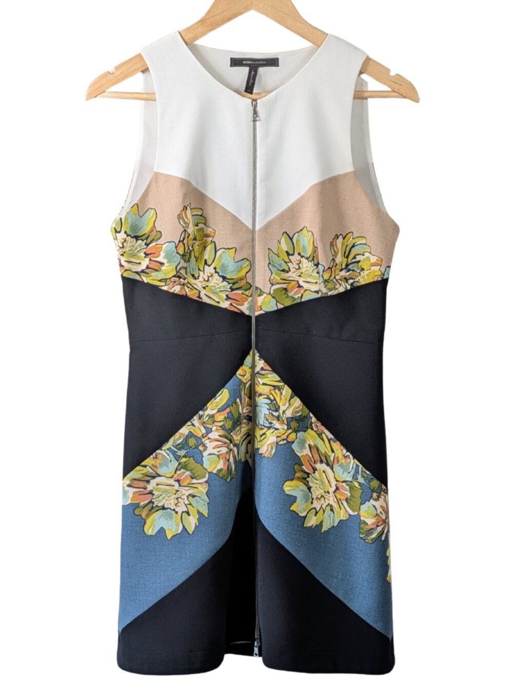 BCBGMAXAZRIA Alaina Colorblock Floral Zip Front Mini Dress Size 6